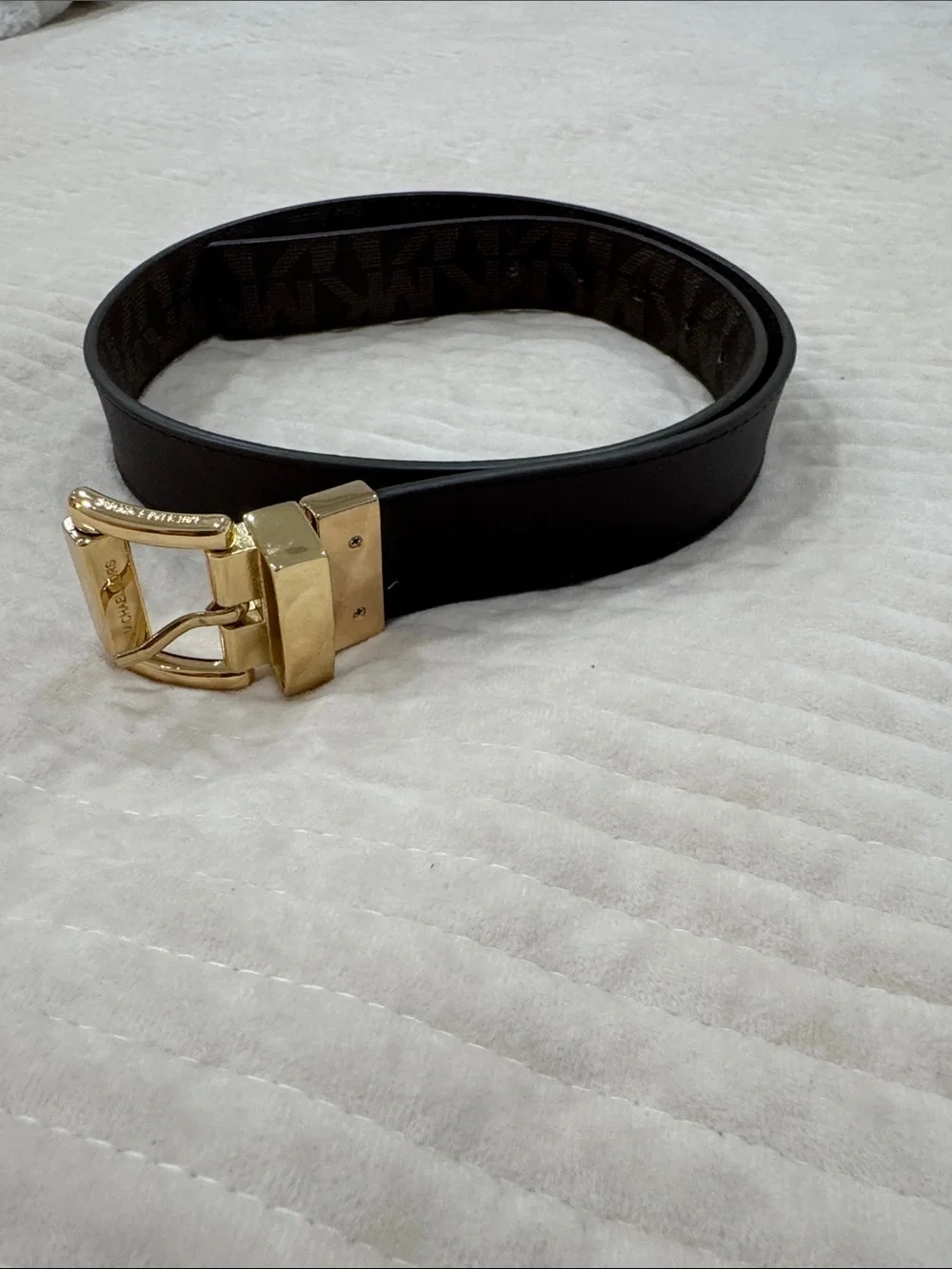 Michael Kors Women's Leather Belt with Gold Buckle Reversible